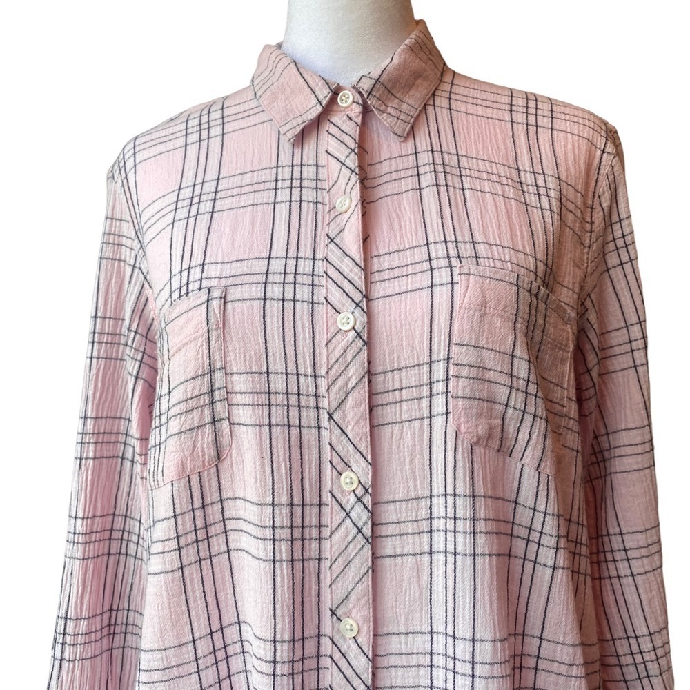 Laura Scott women's size Large pink plaid lightweight roll tab button up shirt - Picture 3 of 7